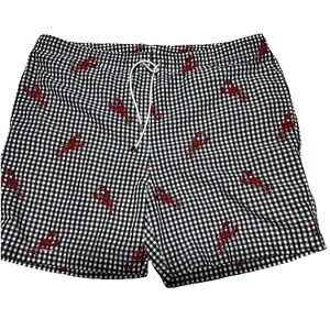 J. McLaughlin Men's Swim Trunks Blue Check with Red Lobster Print Size‎ Large